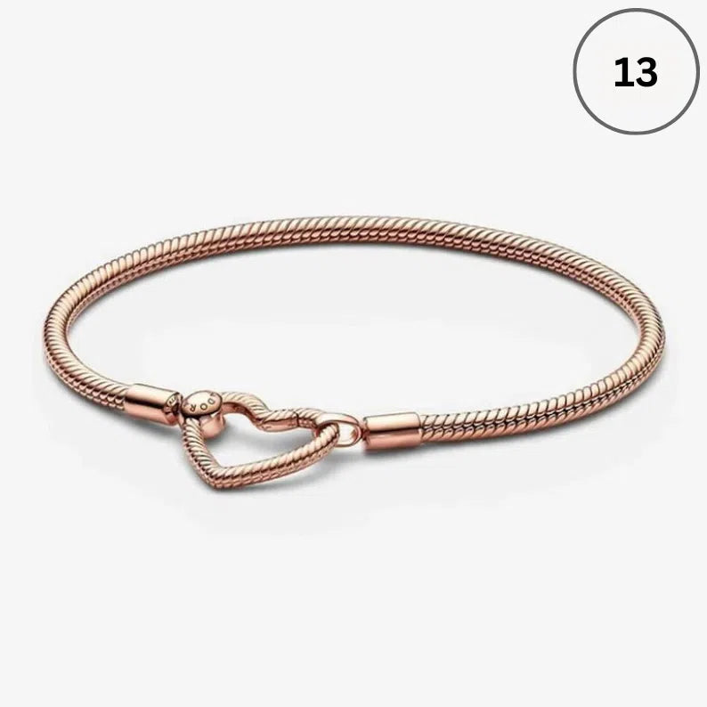 Snake Chain Bracelet Collection – Me Chain, Moments Heart Clasp, Love heart clasp, Crown O Snake chain & Signature I-D Pavé Bangle