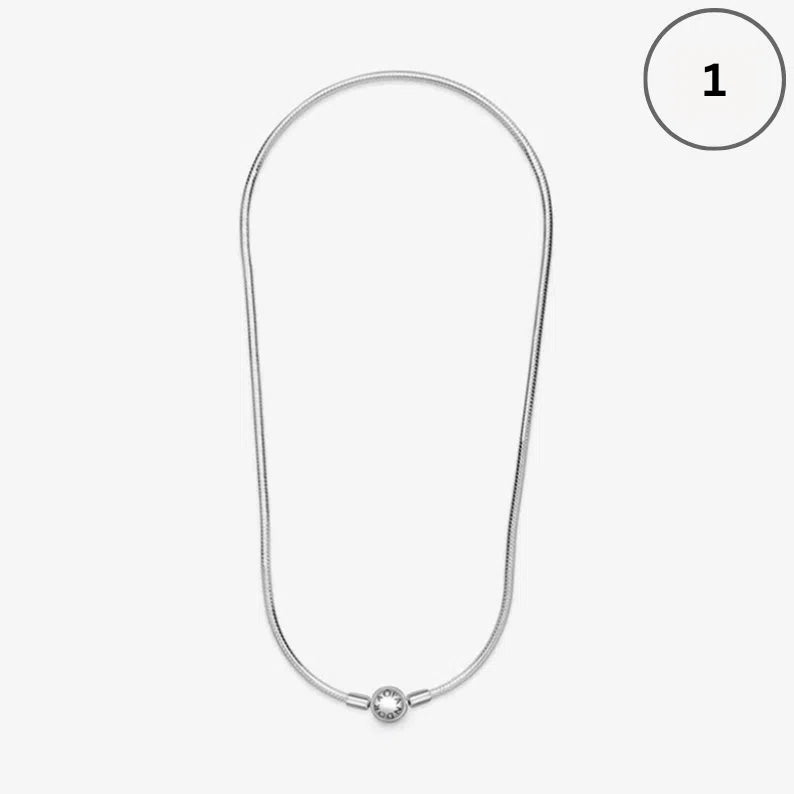 Moments & ME Necklace Collection – Snake Chain, Link Chain, Pearl Charm & Sparkling Heart Halo Pendant Collier