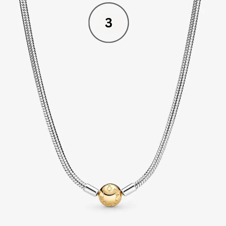 Moments & ME Necklace Collection – Snake Chain, Link Chain, Pearl Charm & Sparkling Heart Halo Pendant Collier