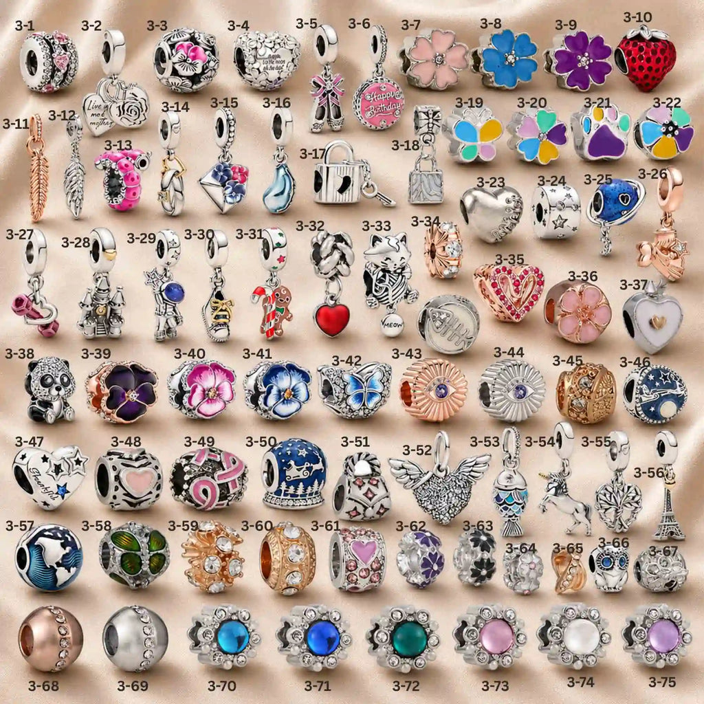 Pink Charm, Murano Glass Beads, Charm Stopper Safety Clip, Silver Charm, Letter Blue Red Rose Gold Charms, Travel Love Mom Heart Dangle charm ★(BUY 1 GET 1 FREE)★