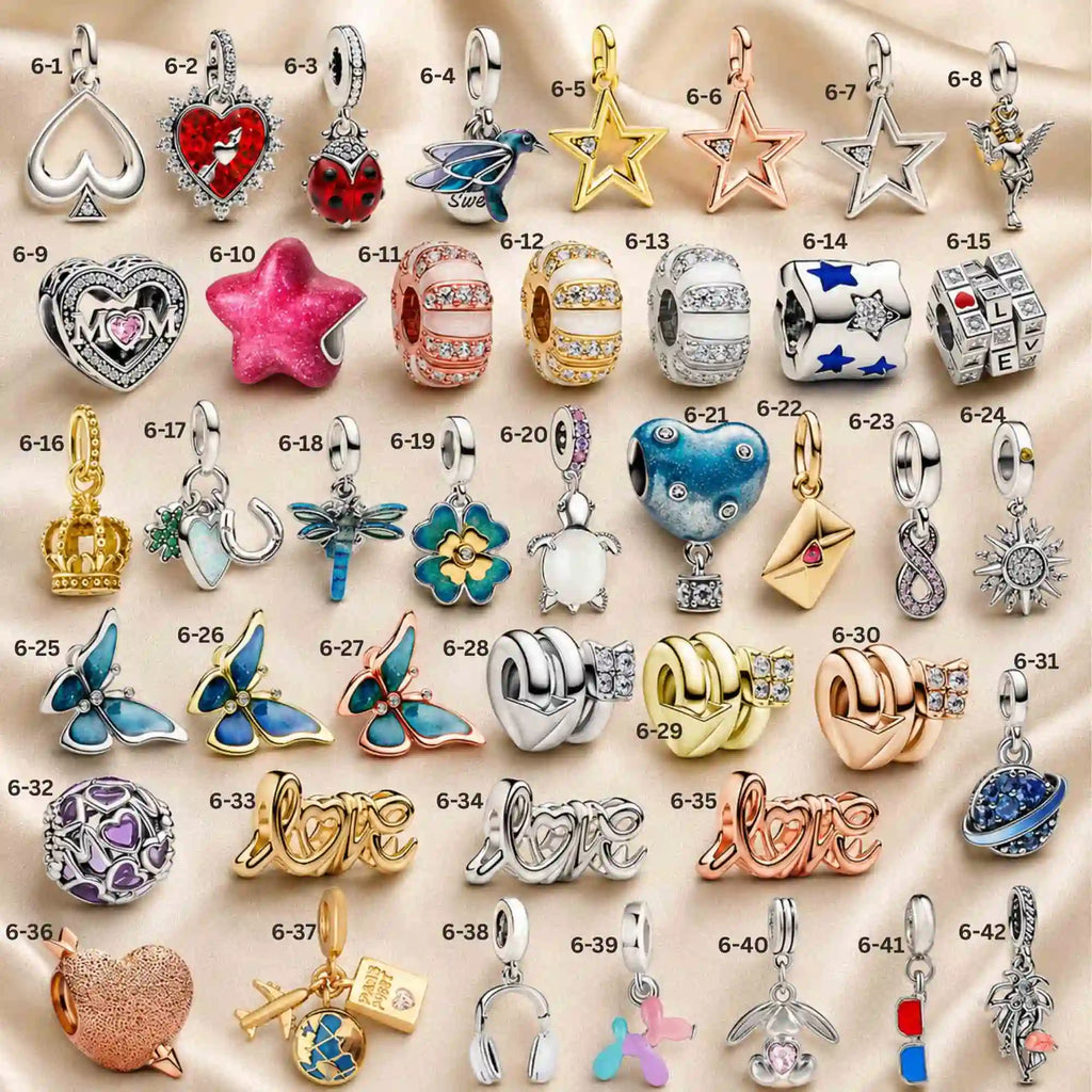 Pink Charm, Murano Glass Beads, Charm Stopper Safety Clip, Silver Charm, Letter Blue Red Rose Gold Charms, Travel Love Mom Heart Dangle charm ★(BUY 1 GET 1 FREE)★