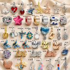 Pink Charm, Murano Glass Beads, Charm Stopper Safety Clip, Silver Charm, Letter Blue Red Rose Gold Charms, Travel Love Mom Heart Dangle charm ★(BUY 1 GET 1 FREE)★