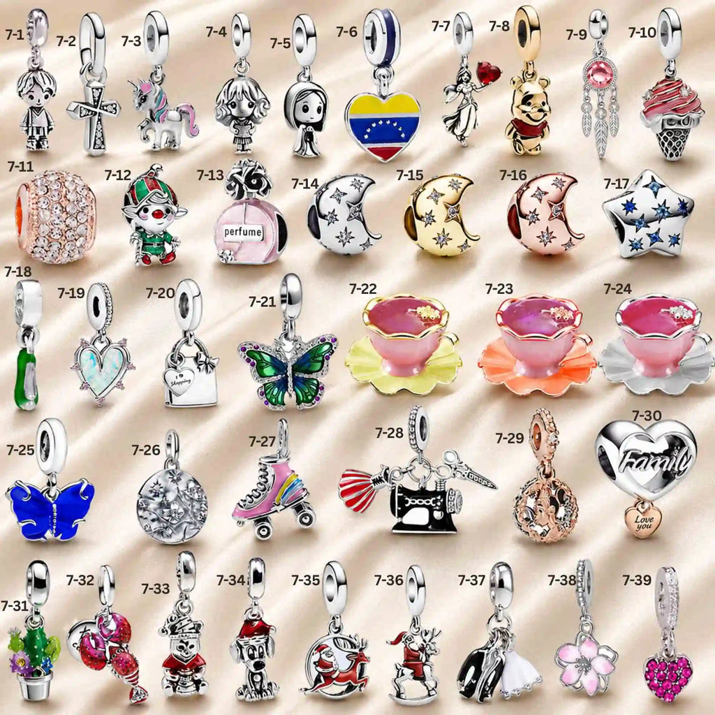 Pink Charm, Murano Glass Beads, Charm Stopper Safety Clip, Silver Charm, Letter Blue Red Rose Gold Charms, Travel Love Mom Heart Dangle charm ★(BUY 1 GET 1 FREE)★