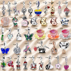 Pink Charm, Murano Glass Beads, Charm Stopper Safety Clip, Silver Charm, Letter Blue Red Rose Gold Charms, Travel Love Mom Heart Dangle charm ★(BUY 1 GET 1 FREE)★