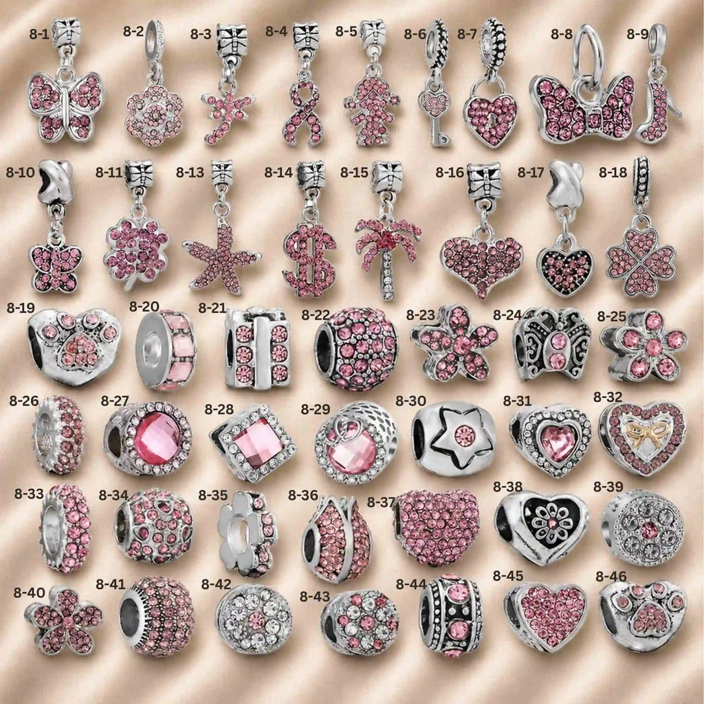 Pink Charm, Murano Glass Beads, Charm Stopper Safety Clip, Silver Charm, Letter Blue Red Rose Gold Charms, Travel Love Mom Heart Dangle charm ★(BUY 1 GET 1 FREE)★