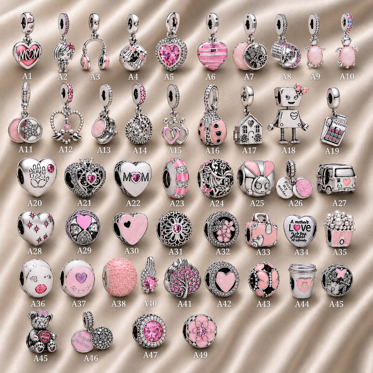 Pink Charm, Murano Glass Beads, Charm Stopper Safety Clip, Silver Charm, Letter Blue Red Rose Gold Charms, Travel Love Mom Heart Dangle charm- (BUY 1 GET 4 FREE)
