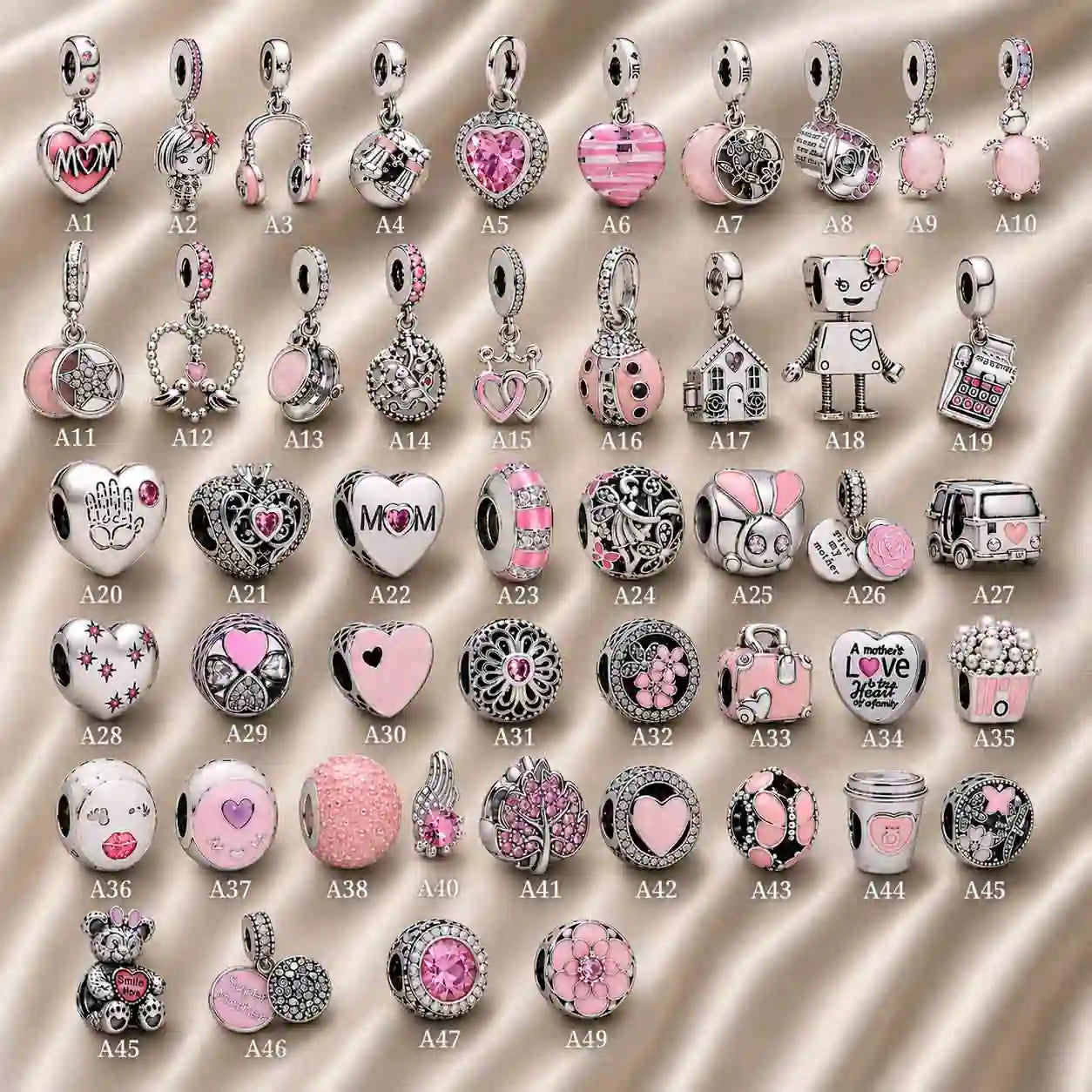 Pink Charm, Murano Glass Beads, Charm Stopper Safety Clip, Silver Charm, Letter Blue Red Rose Gold Charms, Travel Love Mom Heart Dangle charm ★(BUY 1 GET 1 FREE)★