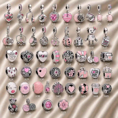 Pink Charm, Murano Glass Beads, Charm Stopper Safety Clip, Silver Charm, Letter Blue Red Rose Gold Charms, Travel Love Mom Heart Dangle charm ★(BUY 1 GET 1 FREE)★