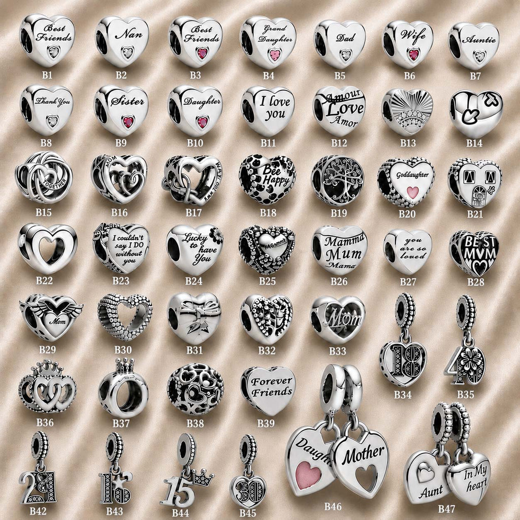 Pink Charm, Murano Glass Beads, Charm Stopper Safety Clip, Silver Charm, Letter Blue Red Rose Gold Charms, Travel Love Mom Heart Dangle charm- (BUY 1 GET 4 FREE)