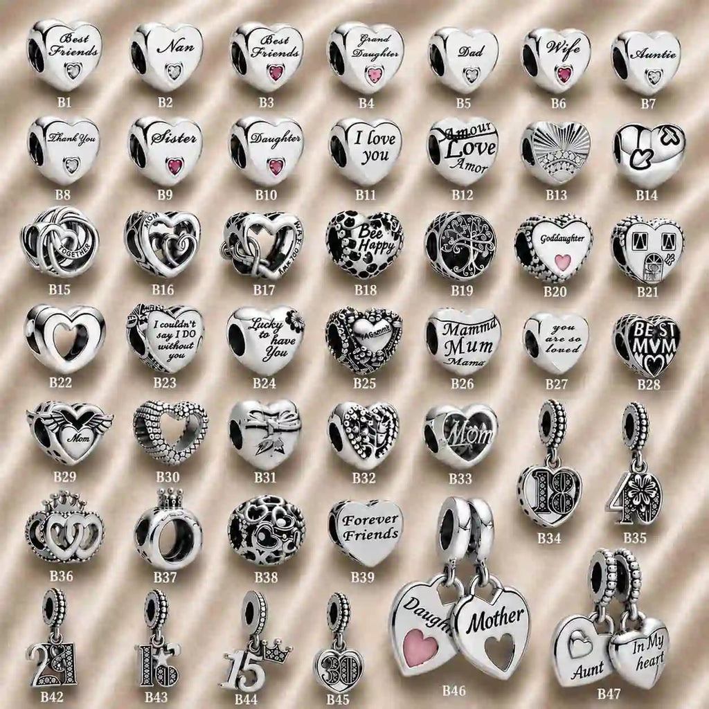Pink Charm, Murano Glass Beads, Charm Stopper Safety Clip, Silver Charm, Letter Blue Red Rose Gold Charms, Travel Love Mom Heart Dangle charm ★(BUY 1 GET 1 FREE)★