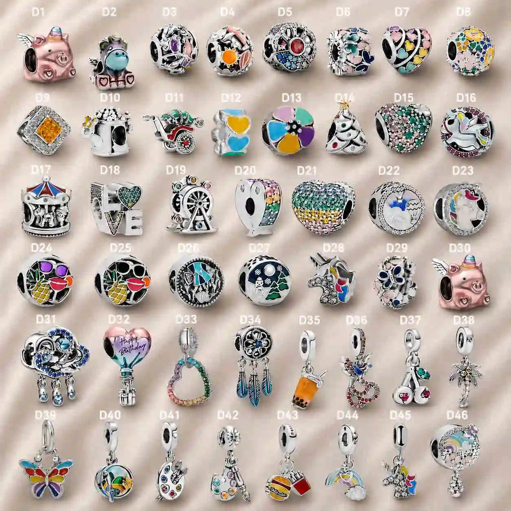 Pink Charm, Murano Glass Beads, Charm Stopper Safety Clip, Silver Charm, Letter Blue Red Rose Gold Charms, Travel Love Mom Heart Dangle charm ★(BUY 1 GET 1 FREE)★