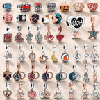 Pink Charm, Murano Glass Beads, Charm Stopper Safety Clip, Silver Charm, Letter Blue Red Rose Gold Charms, Travel Love Mom Heart Dangle charm- (BUY 1 GET 4 FREE)