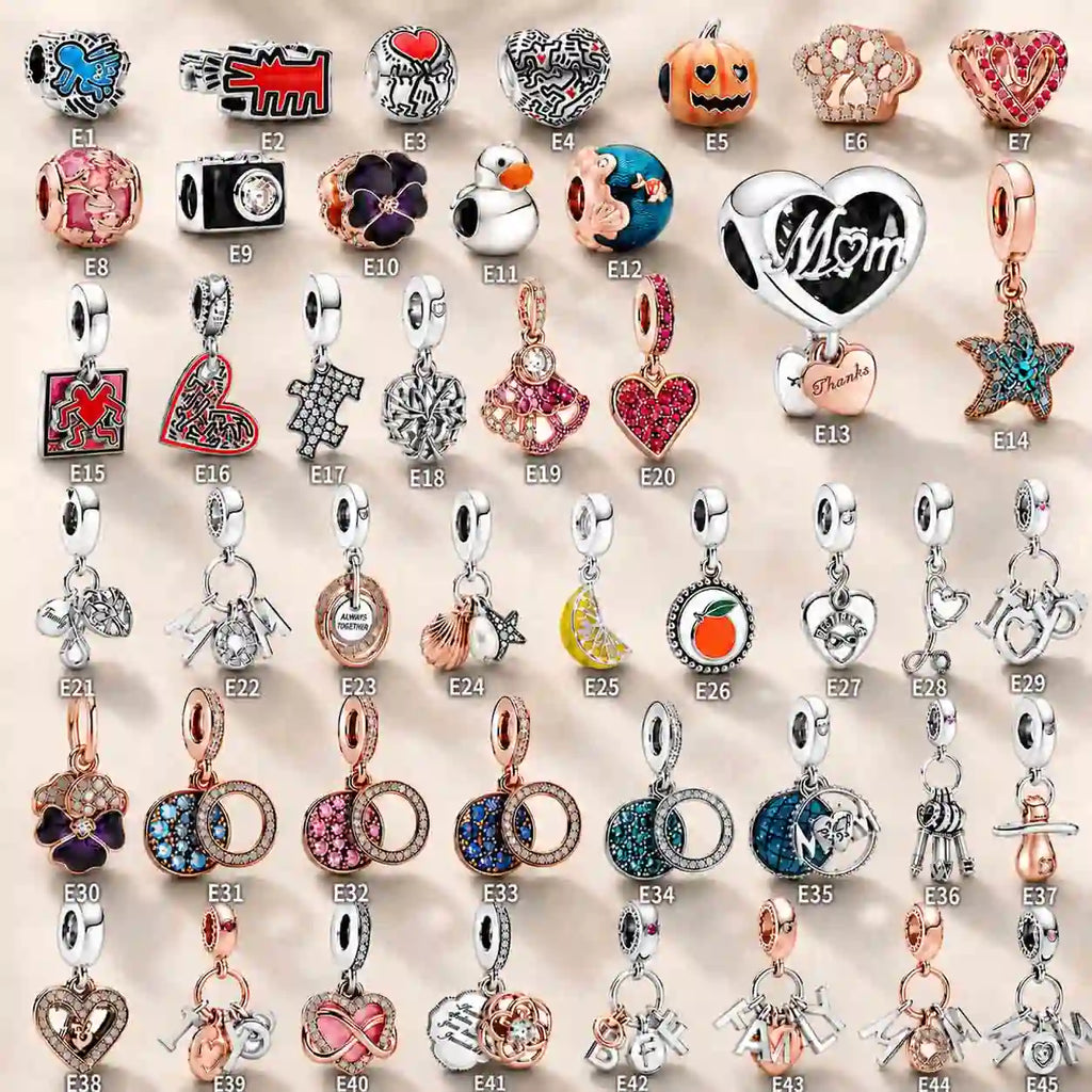 Pink Charm, Murano Glass Beads, Charm Stopper Safety Clip, Silver Charm, Letter Blue Red Rose Gold Charms, Travel Love Mom Heart Dangle charm ★(BUY 1 GET 1 FREE)★