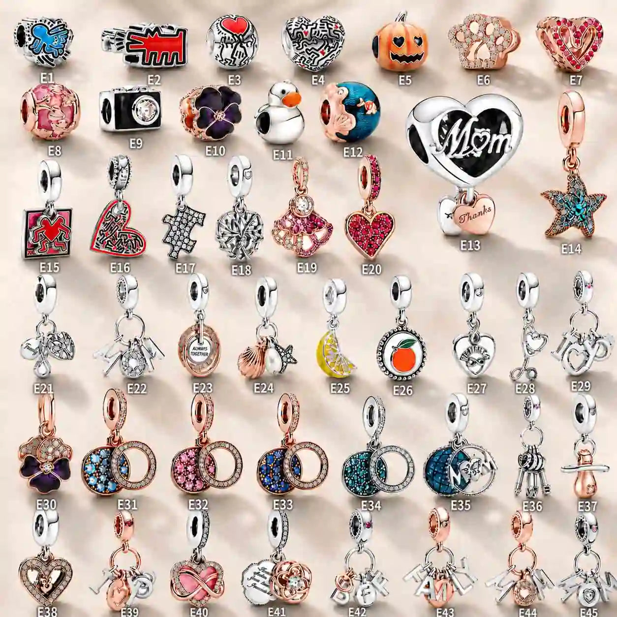 Pink Charm, Murano Glass Beads, Charm Stopper Safety Clip, Silver Charm, Letter Blue Red Rose Gold Charms, Travel Love Mom Heart Dangle charm ★(BUY 1 GET 1 FREE)★
