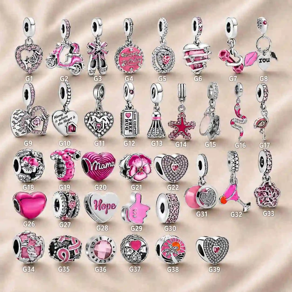 Pink Charm, Murano Glass Beads, Charm Stopper Safety Clip, Silver Charm, Letter Blue Red Rose Gold Charms, Travel Love Mom Heart Dangle charm ★(BUY 1 GET 1 FREE)★