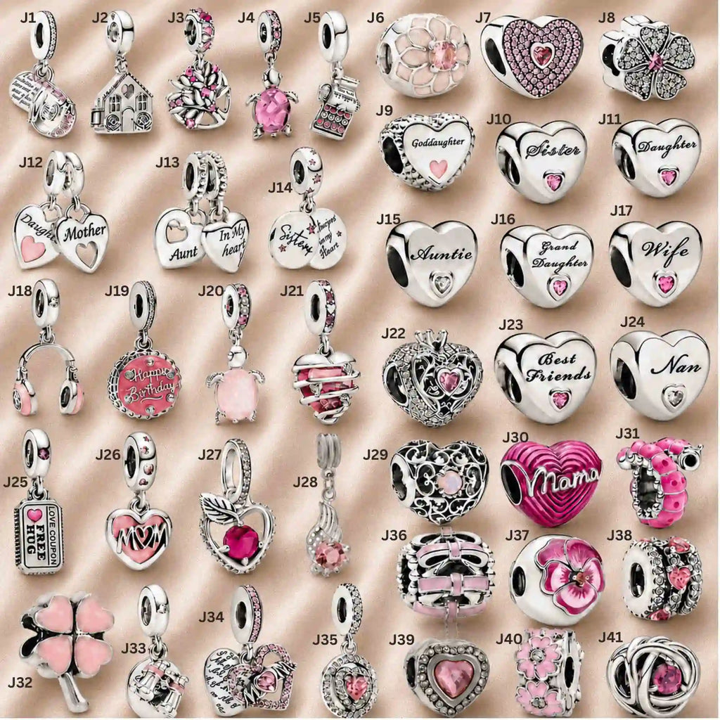 Pink Charm, Murano Glass Beads, Charm Stopper Safety Clip, Silver Charm, Letter Blue Red Rose Gold Charms, Travel Love Mom Heart Dangle charm ★(BUY 1 GET 1 FREE)★