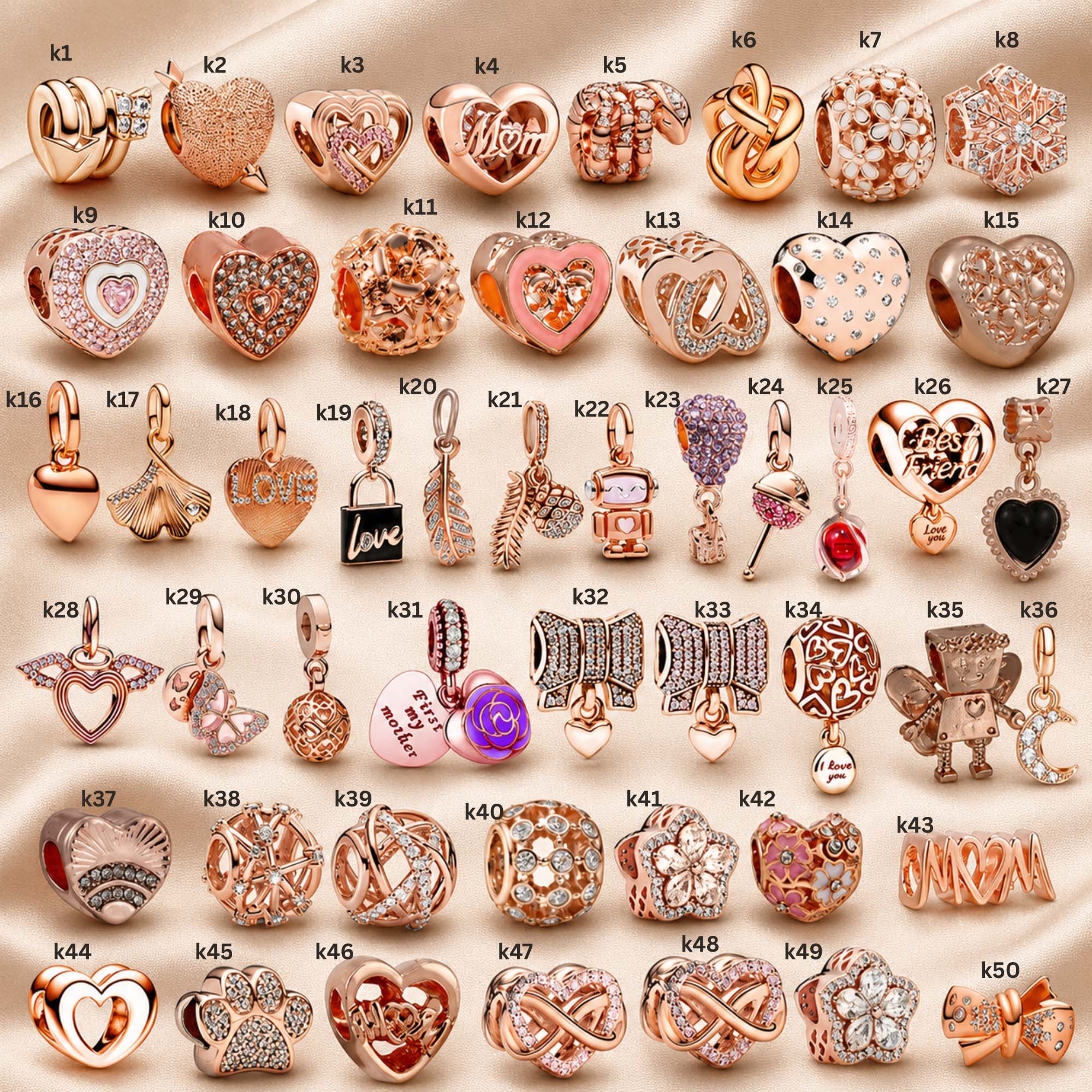 Pink Charm, Murano Glass Beads, Charm Stopper Safety Clip, Silver Charm, Letter Blue Red Rose Gold Charms, Travel Love Mom Heart Dangle charm- (BUY 1 GET 4 FREE)