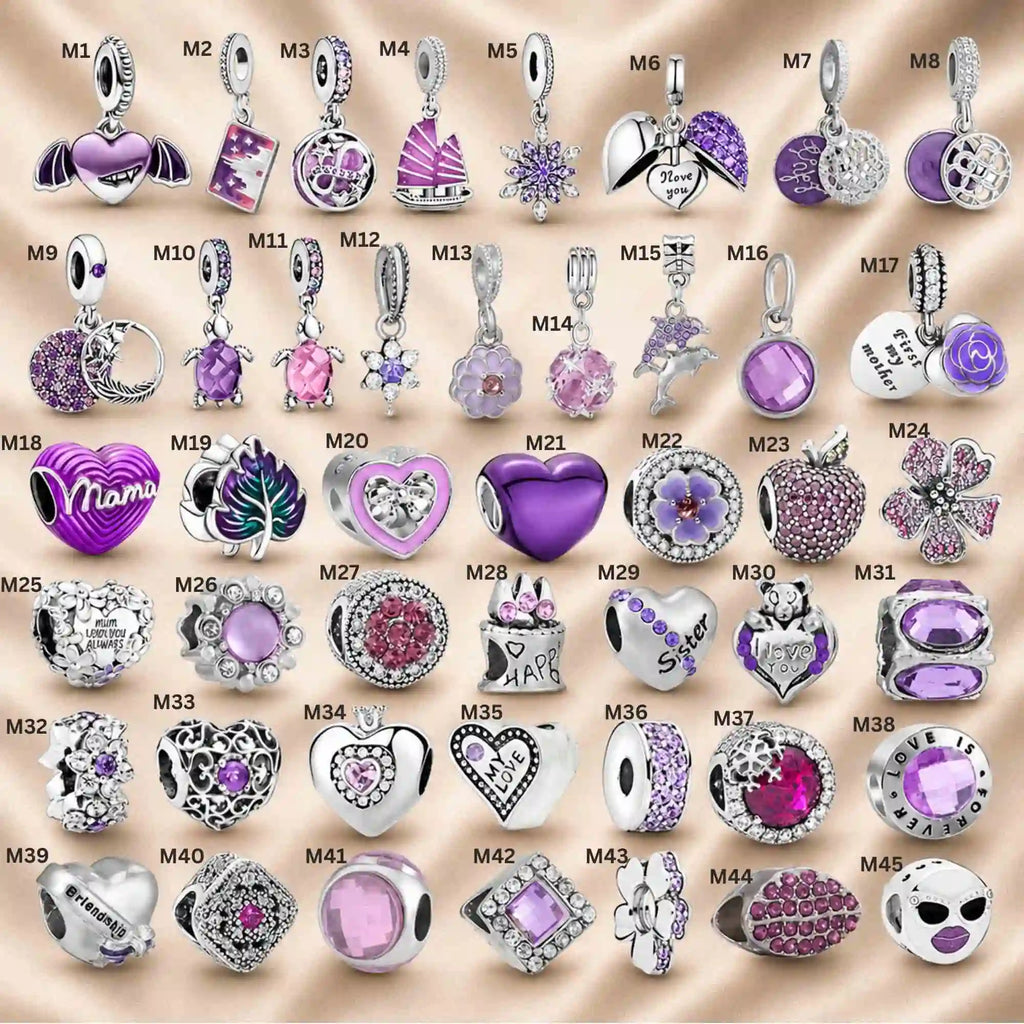 Pink Charm, Murano Glass Beads, Charm Stopper Safety Clip, Silver Charm, Letter Blue Red Rose Gold Charms, Travel Love Mom Heart Dangle charm ★(BUY 1 GET 1 FREE)★