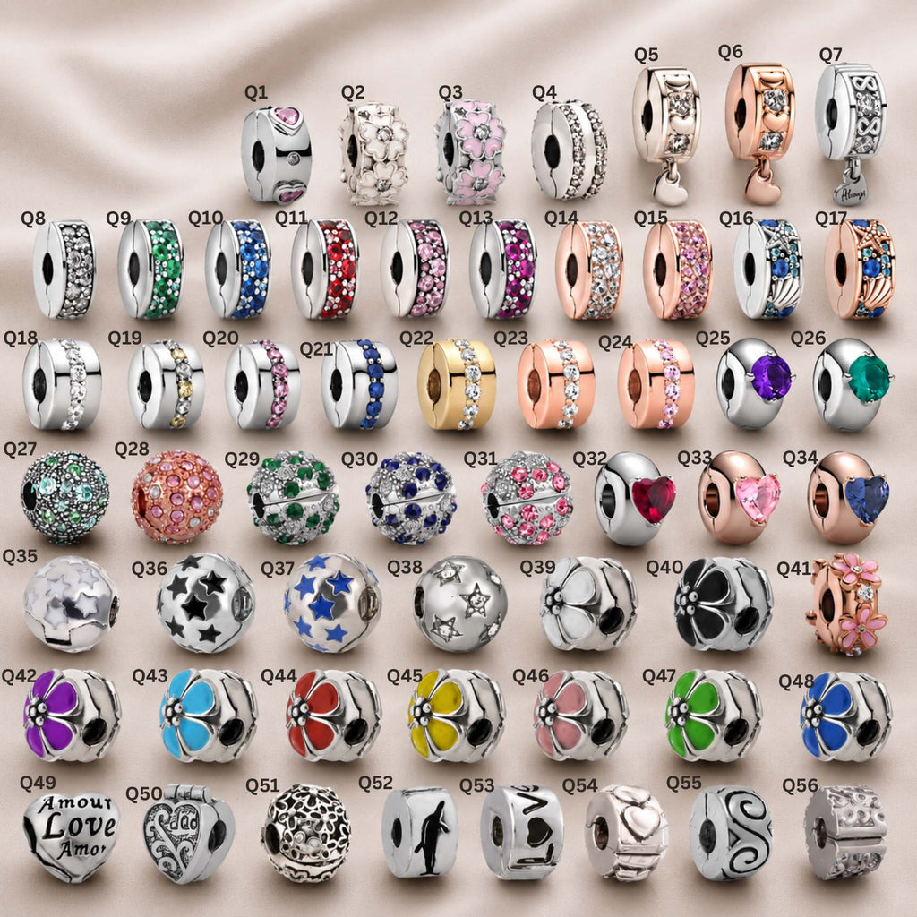 Pink Charm, Murano Glass Beads, Charm Stopper Safety Clip, Silver Charm, Letter Blue Red Rose Gold Charms, Travel Love Mom Heart Dangle charm- (BUY 1 GET 4 FREE)