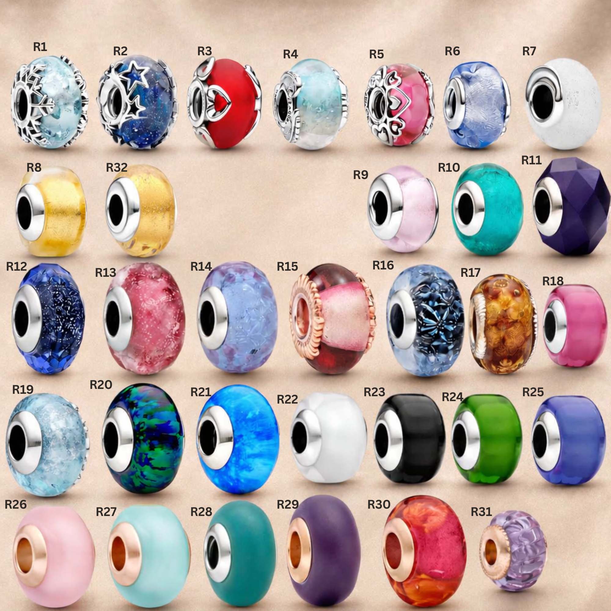 Pink Charm, Murano Glass Beads, Charm Stopper Safety Clip, Silver Charm, Letter Blue Red Rose Gold Charms, Travel Love Mom Heart Dangle charm- (BUY 1 GET 4 FREE)