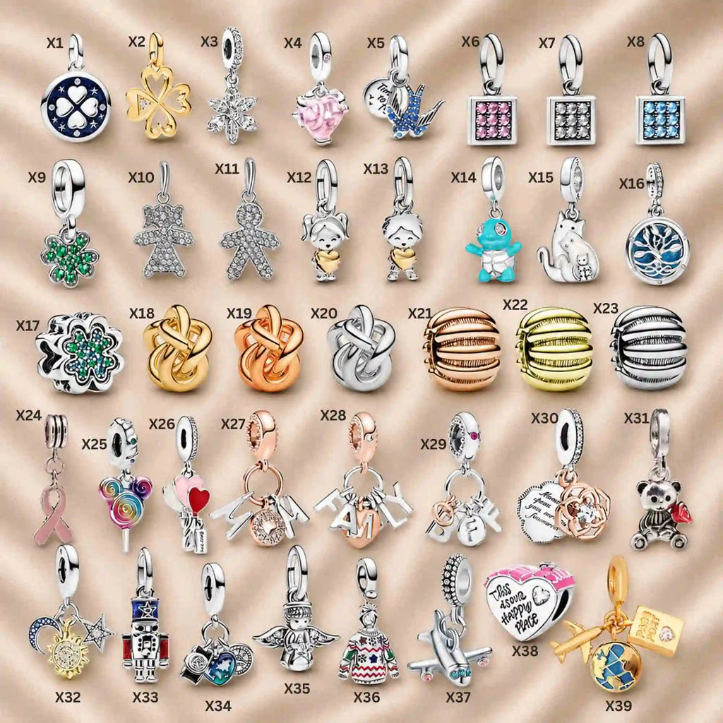 Pink Charm, Murano Glass Beads, Charm Stopper Safety Clip, Silver Charm, Letter Blue Red Rose Gold Charms, Travel Love Mom Heart Dangle charm ★(BUY 1 GET 1 FREE)★