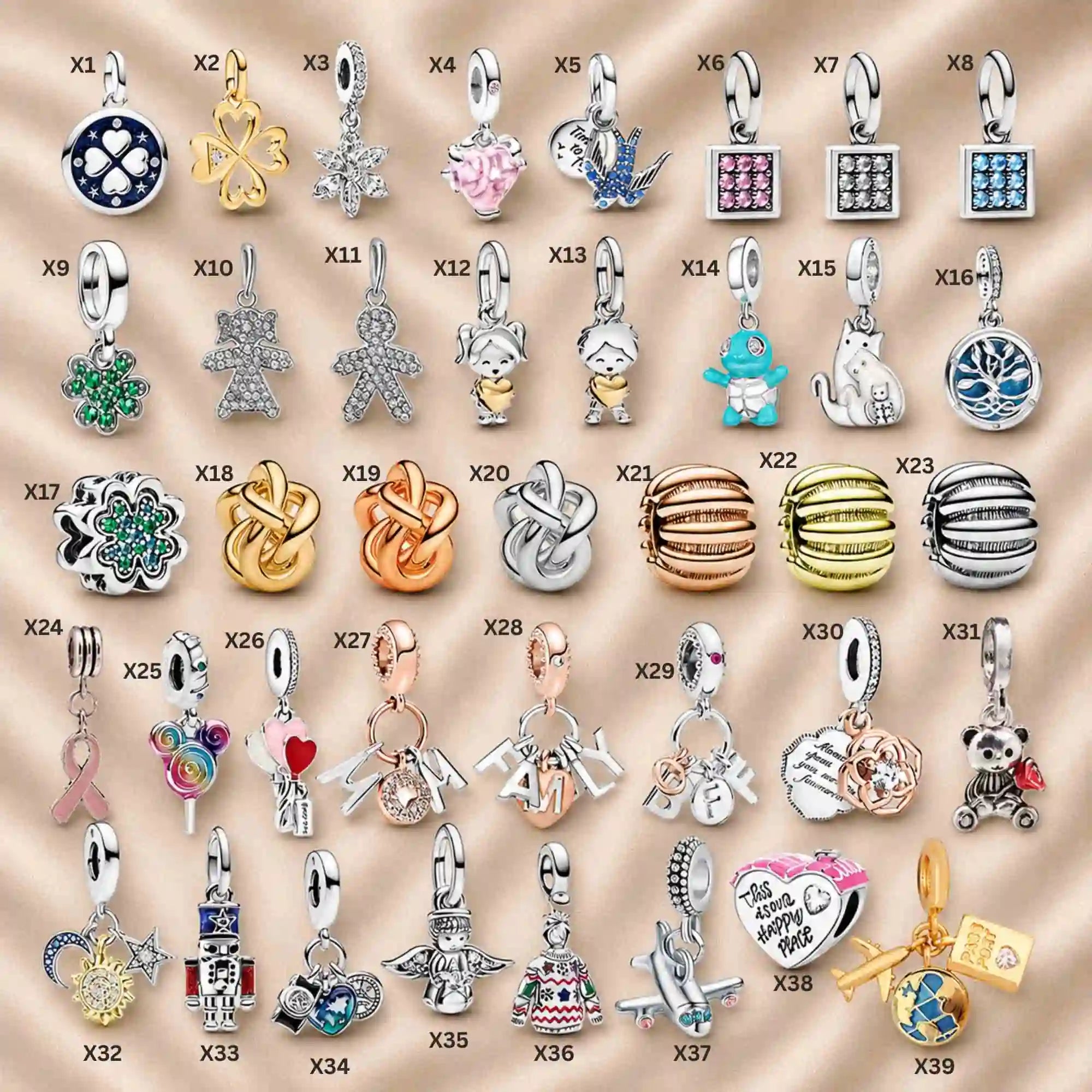 Pink Charm, Murano Glass Beads, Charm Stopper Safety Clip, Silver Charm, Letter Blue Red Rose Gold Charms, Travel Love Mom Heart Dangle charm ★(BUY 1 GET 1 FREE)★