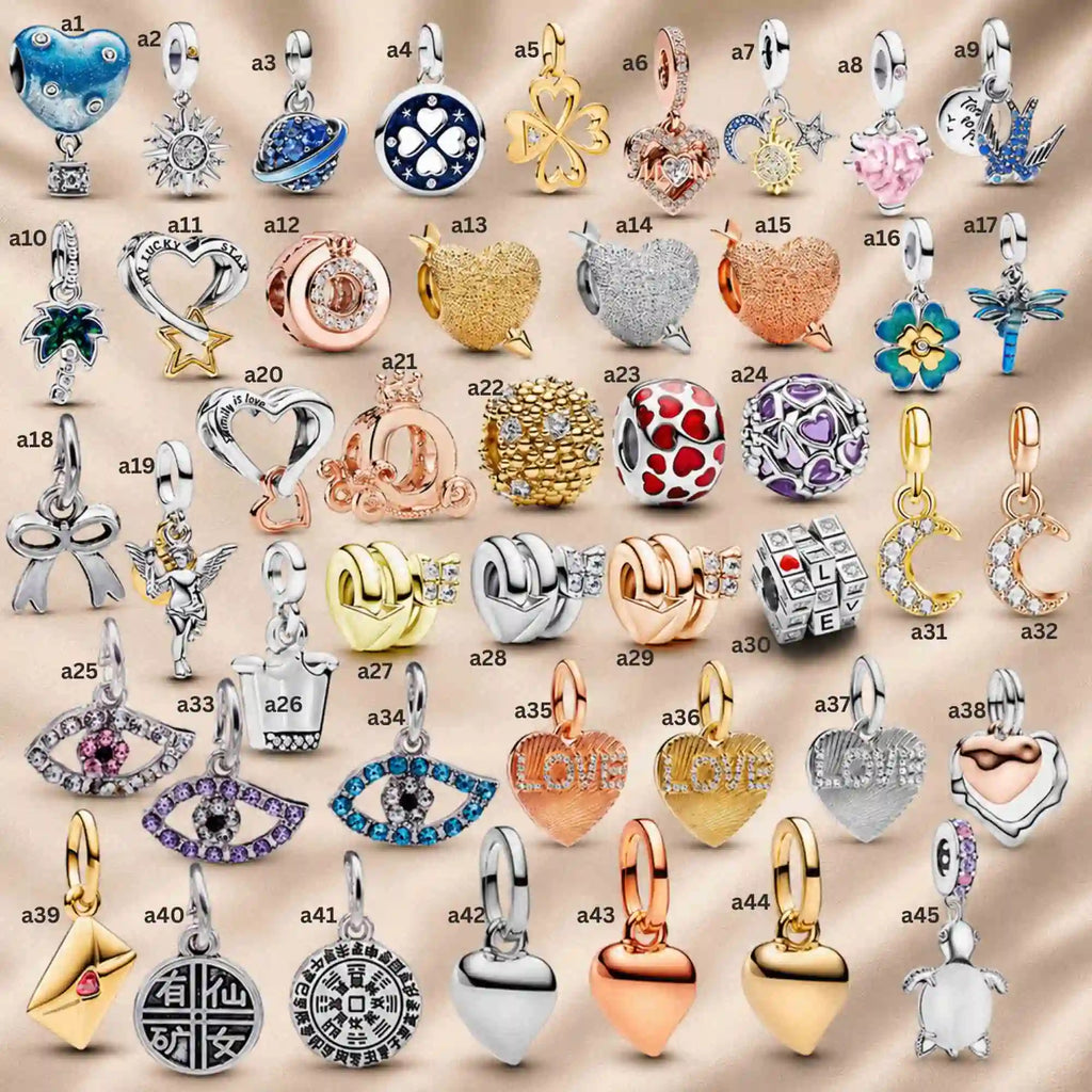 Pink Charm, Murano Glass Beads, Charm Stopper Safety Clip, Silver Charm, Letter Blue Red Rose Gold Charms, Travel Love Mom Heart Dangle charm ★(BUY 1 GET 1 FREE)★