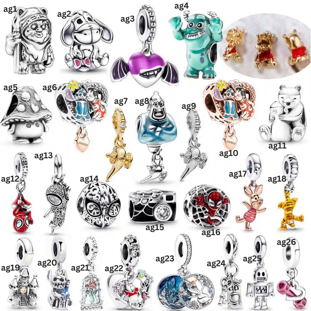 Pink Charm, Murano Glass Beads, Charm Stopper Safety Clip, Silver Charm, Letter Blue Red Rose Gold Charms, Travel Love Mom Heart Dangle charm ★(BUY 1 GET 1 FREE)★